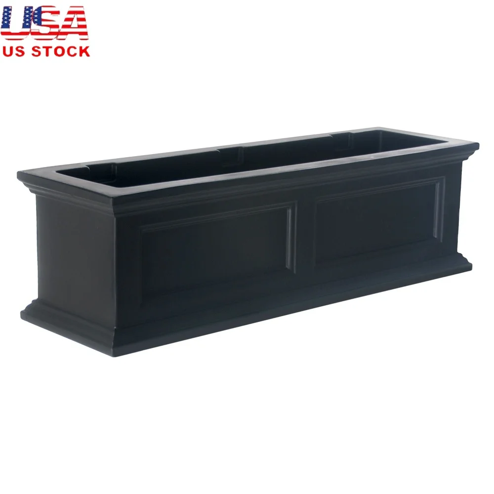 

Rectangular Self Watering Plastic Window Box Planter 36x11x10.8 Durable UV Resistant Elegant Design Overflow Drainage Wall
