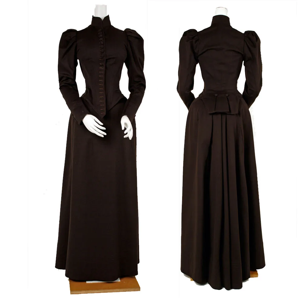 

1890s Women's Victorian Black Top Skirt Suit Medieval Belle Ball Gown Dress Dark Brown Cycling Costume Outfit