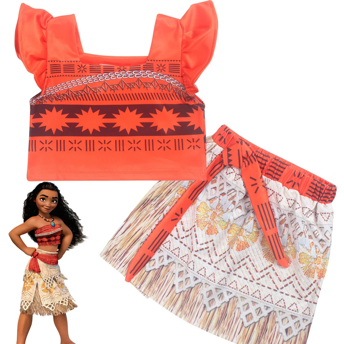 Children Ocean Kids Girls Cartoon Moana Cosplay Costume Tops and Skirts Wig Sets Fancy Princess Dresses Carnival Party Clothing