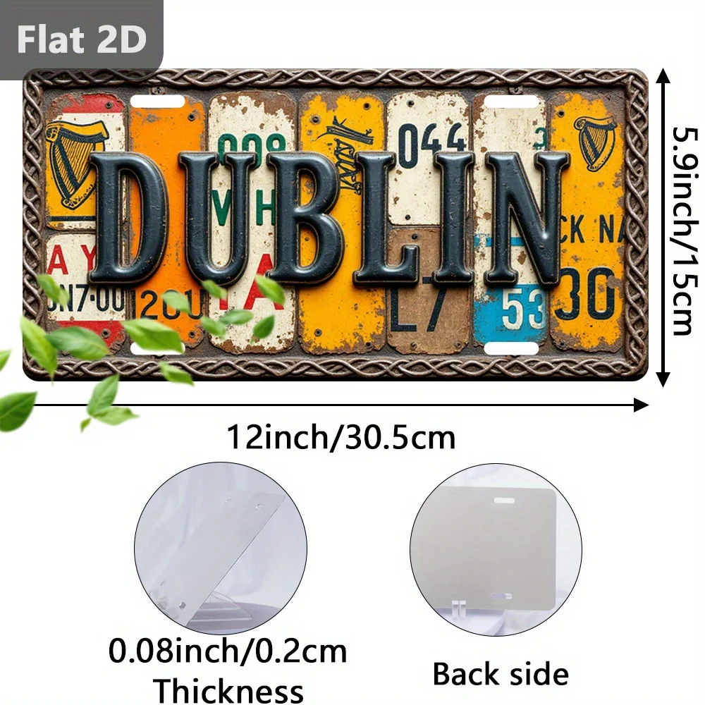 2D Flat - A Vintage Sign, 12 Inches by 5.9 Inches, Featuring 2D Printing, Perfect for Decoration Or As a Collectible from Dublin