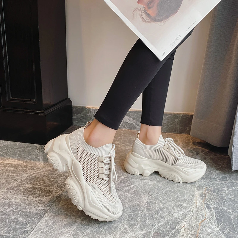 Summer New Ins Fly - knitted Shoes, Mesh - ventilated Dad Shoes, Women's Casual Sports Shoes view 6