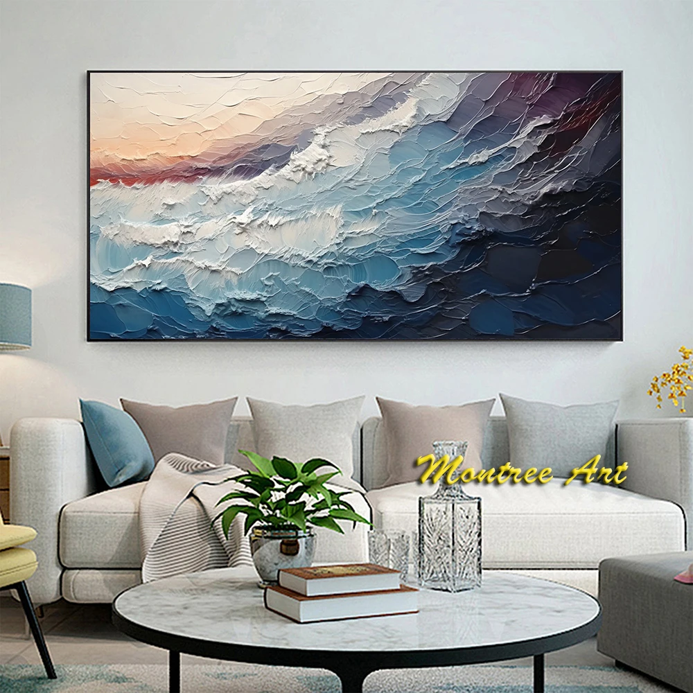 Handmade Oil Painting Original Ocean Wave Oil Painting On Canvas Large Wall Art Abstract Blue Sea Wall Art Living Room Decor