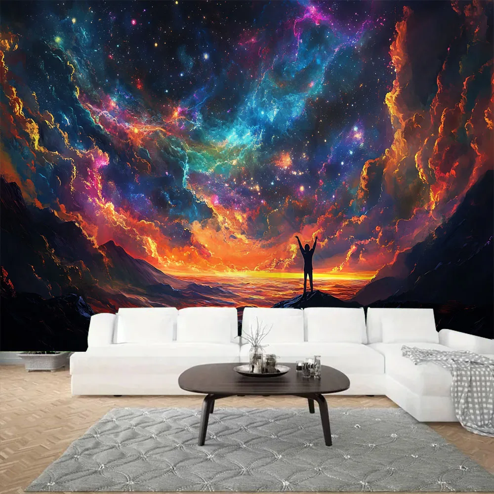 

Galaxy Starry Sky Space Wall Tapestry Psychedelic Print Thin Cloth Carpet Yoga Mat Home Decor Bedroom Background Poster