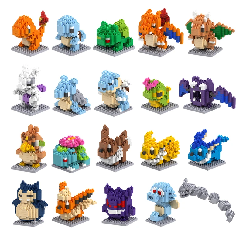 Pokemon Education Assemble Toys Pikachu Charmander Psyduck Snorlax Gengar Model Building Block Cartoons Figure Mini Bricks Toy