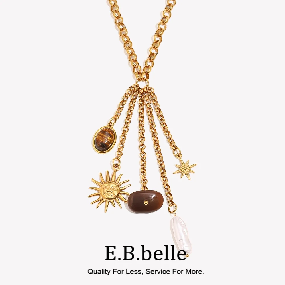 Ожерелье E.B.belle Sun Tiger Eye с подвеской в виде тигрового глаза и барочного жемчуга, цепочка из нержавеющей стали 316L с позолотой 18K, ретро-богемные украшения