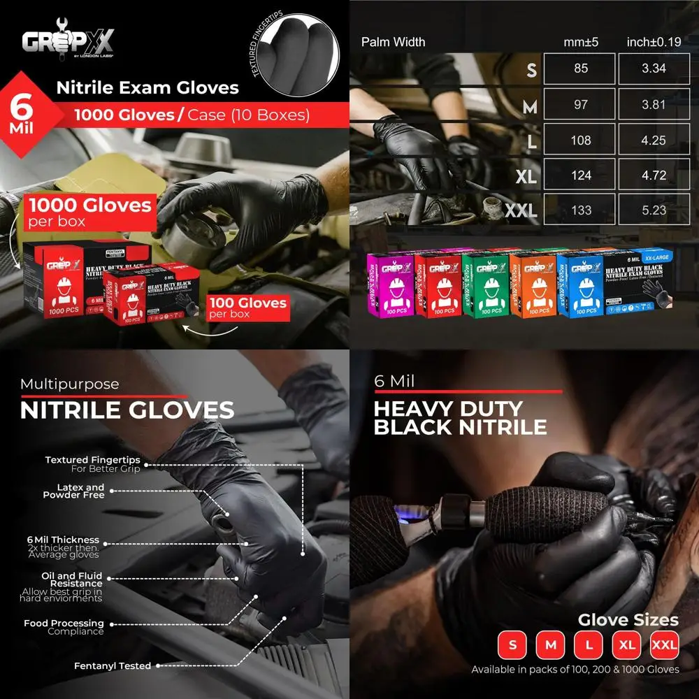 

Прочные черные нитриловые перчатки толщиной 6 мил – одноразовые, без латекса и пудры | Идеально подходит для механиков, приготовления пищи, татуировок. | Оптовая упаковка