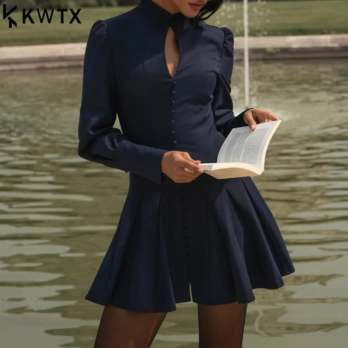 KWTX 2025 Trendiger Damen-Minirock mit elegantem Ausschnitt, Einzelknopf, Party, Büro, Frühling, Sommer, Übergangsmode 2025, Mode