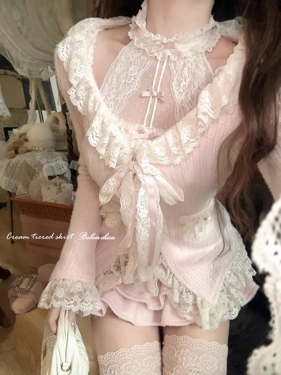 

Princess sweet lolita cardigan bobon21 Wheat ear pattern lace knitted sweater long cardigan C2380