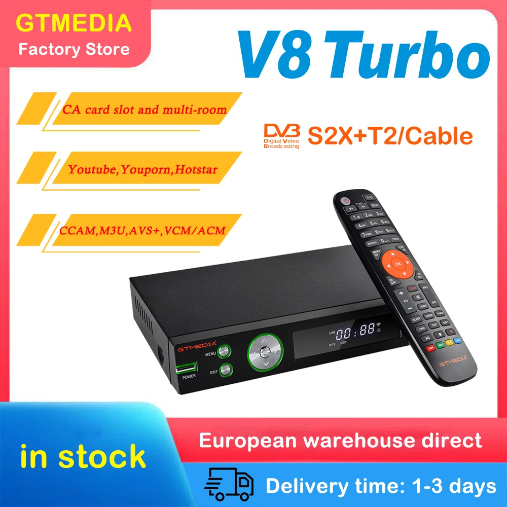 GTMEDIA V8 Turbo DVB-S2/T2/Cable/J. 83b спутниковый ресивер, WIFI,H.265, поддержка разъема для карт CA, Youtube,multi-room,TDT HD Spain