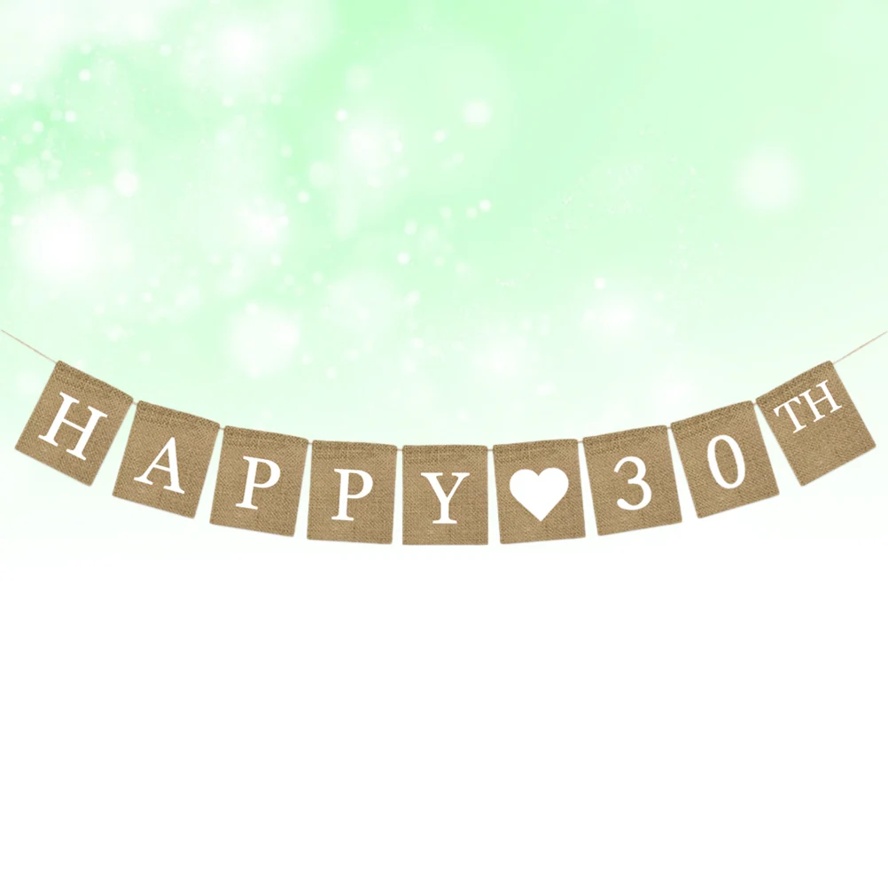 

Burlap Banner Party Decoration Supplies Happy 30th Birthday Pull Flag Hanging Bunting Wall Window Door Outdoor Indoors Carnival