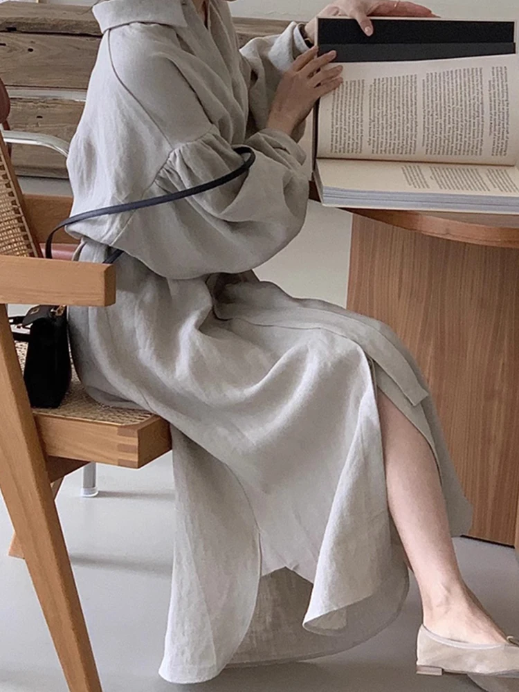 Vestido de Mujer E de Estilo Coreano para Principios de Otoño, Cuello Vintage, Dobladillo Irregular Largo, Botón Único...