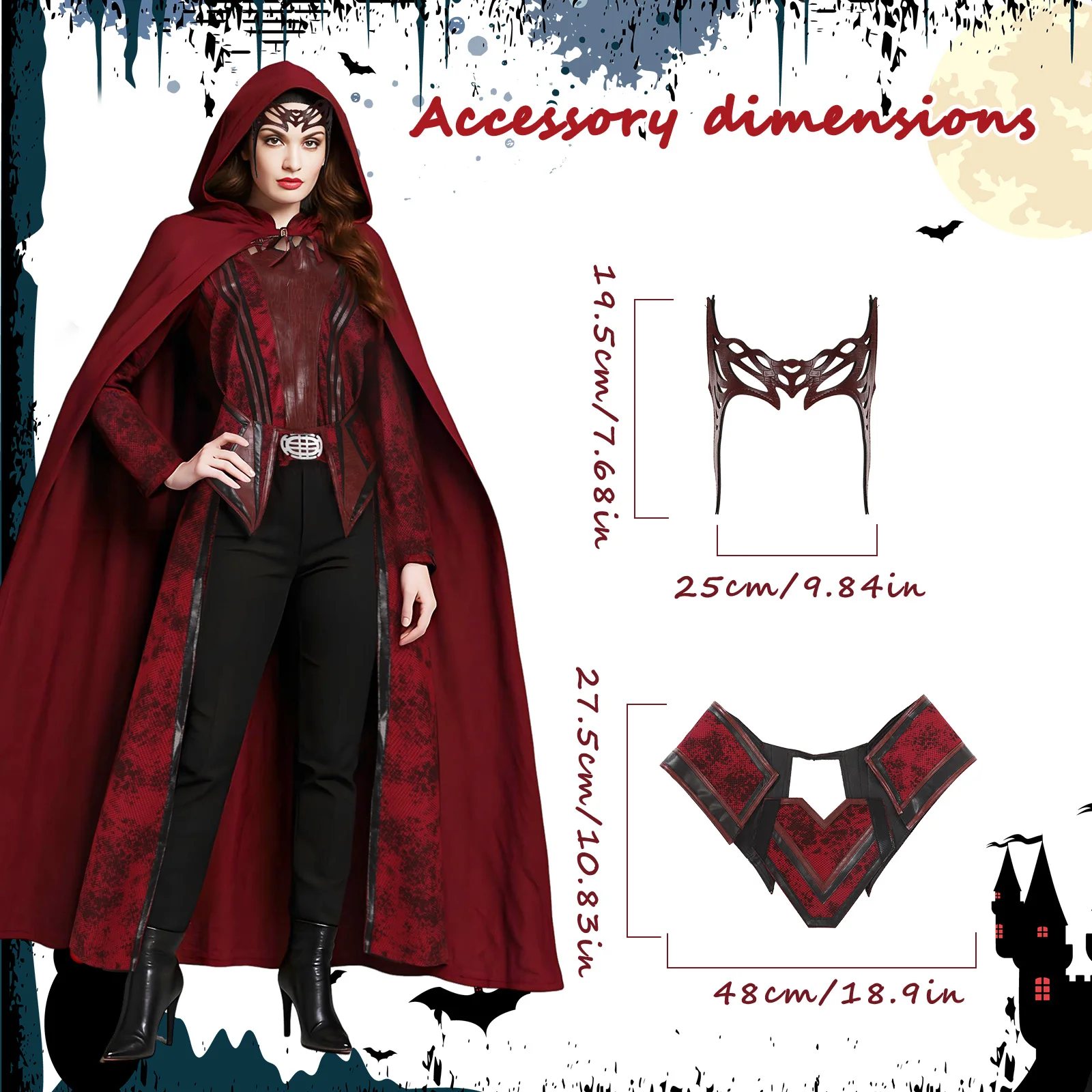 Dames Scarlet Witch-kostuum Wanda Maximoff Cosplay Outfit Hoodie Cape Jas Broek Pak Hoofddeksel Halloween Party Volledige set
