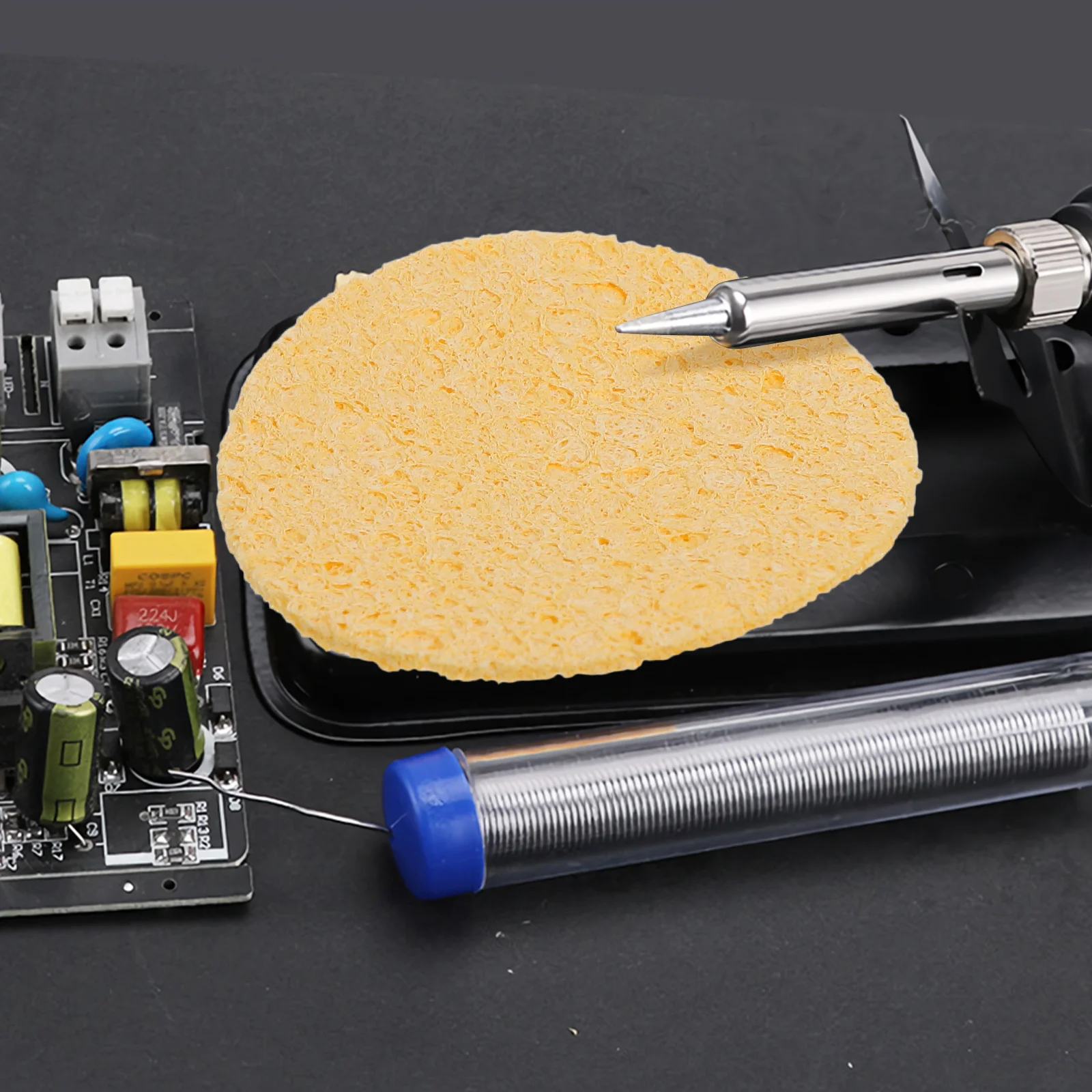 

50pcs Soldering Iron Cleaning Sponge Pads Round Tip Welding Clean High Temperature Resistance Anti-Scald Durable Expansion