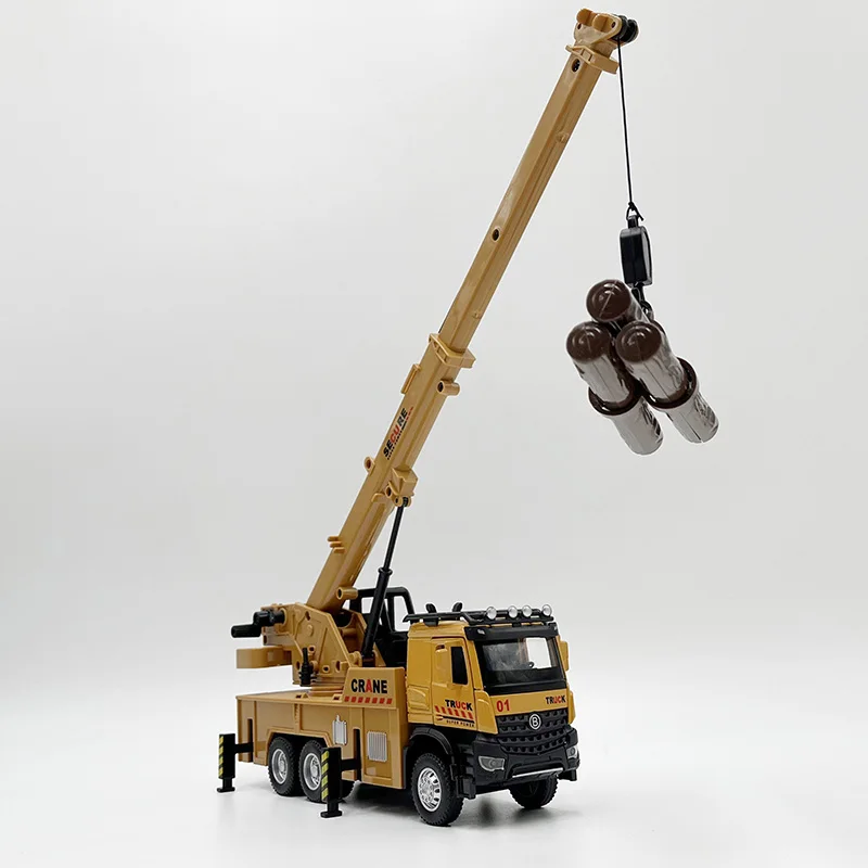 

1:50 Diecast Engineering Model Truck Toy Heavy Crane Miniature Replica Pull Back With Sound & Lights