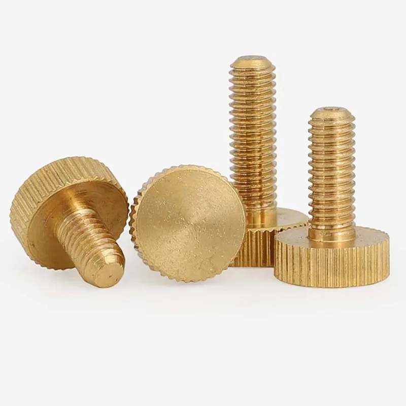 2‑10PCS M3 M4 M5 M6 M8 M10 Brass Knurled Flat Head Thumb Screws Hand Tighten Hand Twisted Screw Bolt Machine Screws *4‑40mm