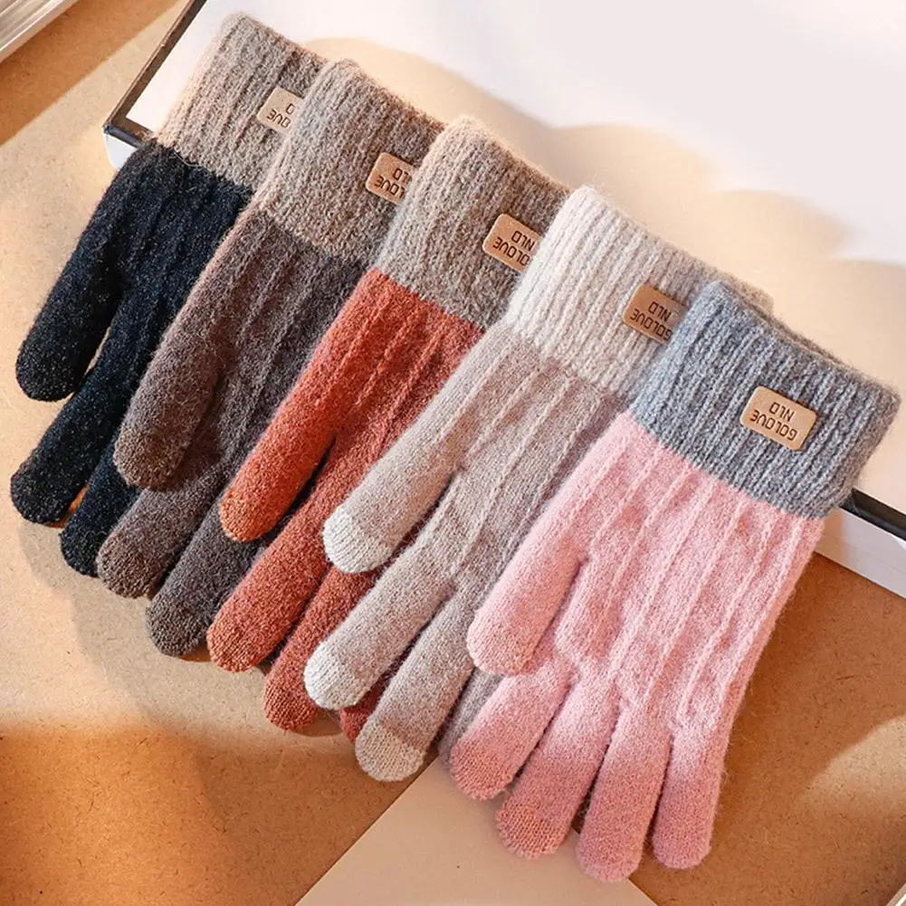 Winter Touchscreen Handschuhe Frauen Männer warme Stretch Strick handschuhe Nachahmung Wolle Voll finger Guantes weibliche Häkeln Luvas verdicken