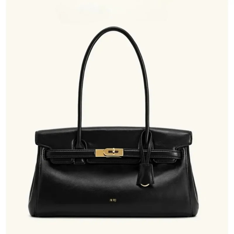 

2025 New Style Women's Handbag Shoulder Bag - Black Pure Vegan Simple Leather Unique Design - Shoulder Bag for Daily Use