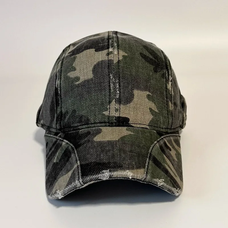 Deep Top Reverse Wear Design Velcro Canvas Fabric Washed Soft Top Camouflage Baseball Cap Deepened Brim Baseball Cap Men