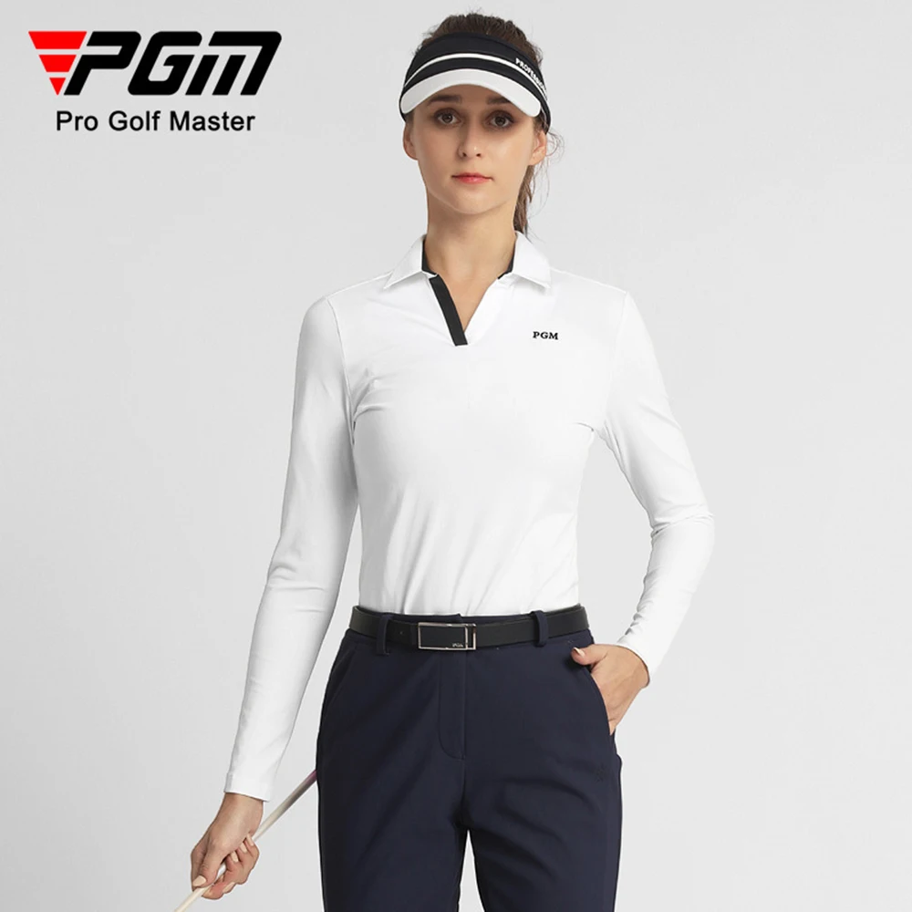 

PGM Women's Clothing Long Sleeve T Shirt Sports High Elastic Fabric Soft Breathable V-neck Design Autumn Winter Golf Wear YF529