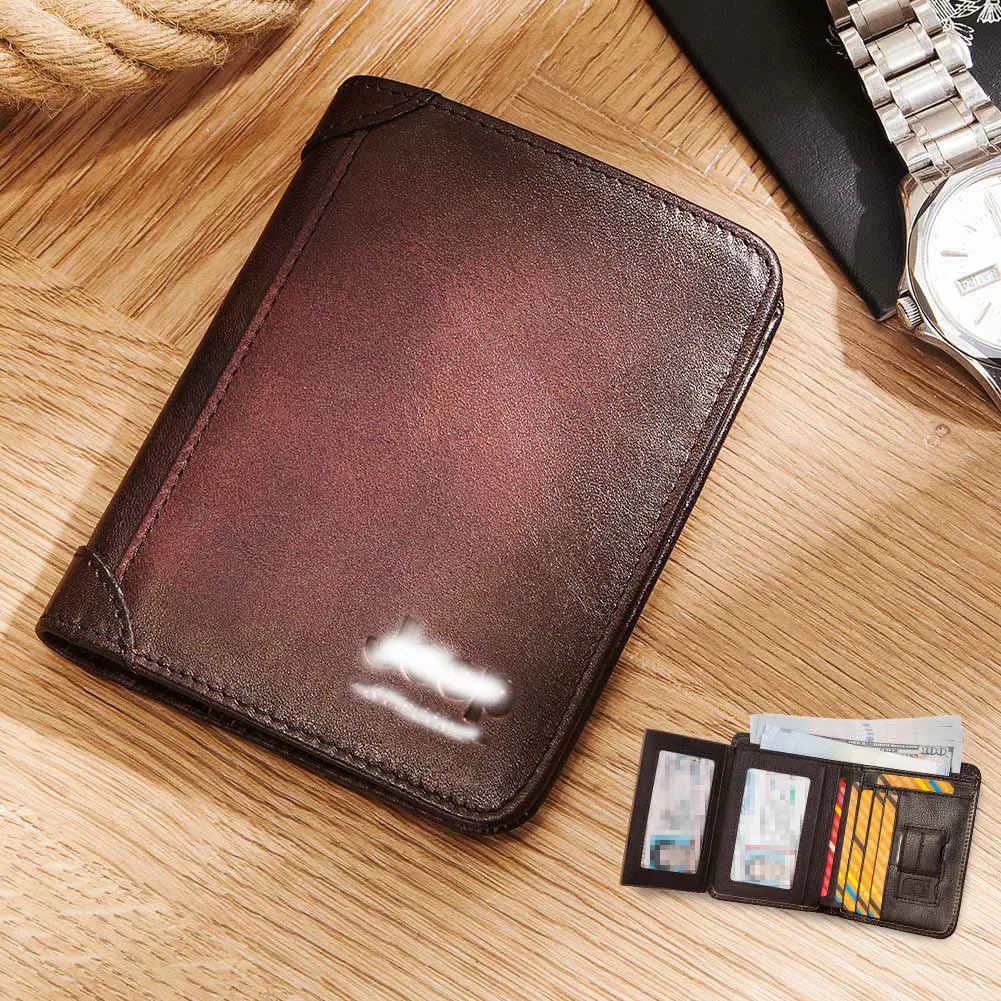

GZCZ 2024, новый 100% защитный кошелек из воловьей кожи для мужчин, тонкий карманный кожаный кошелек для денег, RFID, противоугонный держатель для карт с щеткой