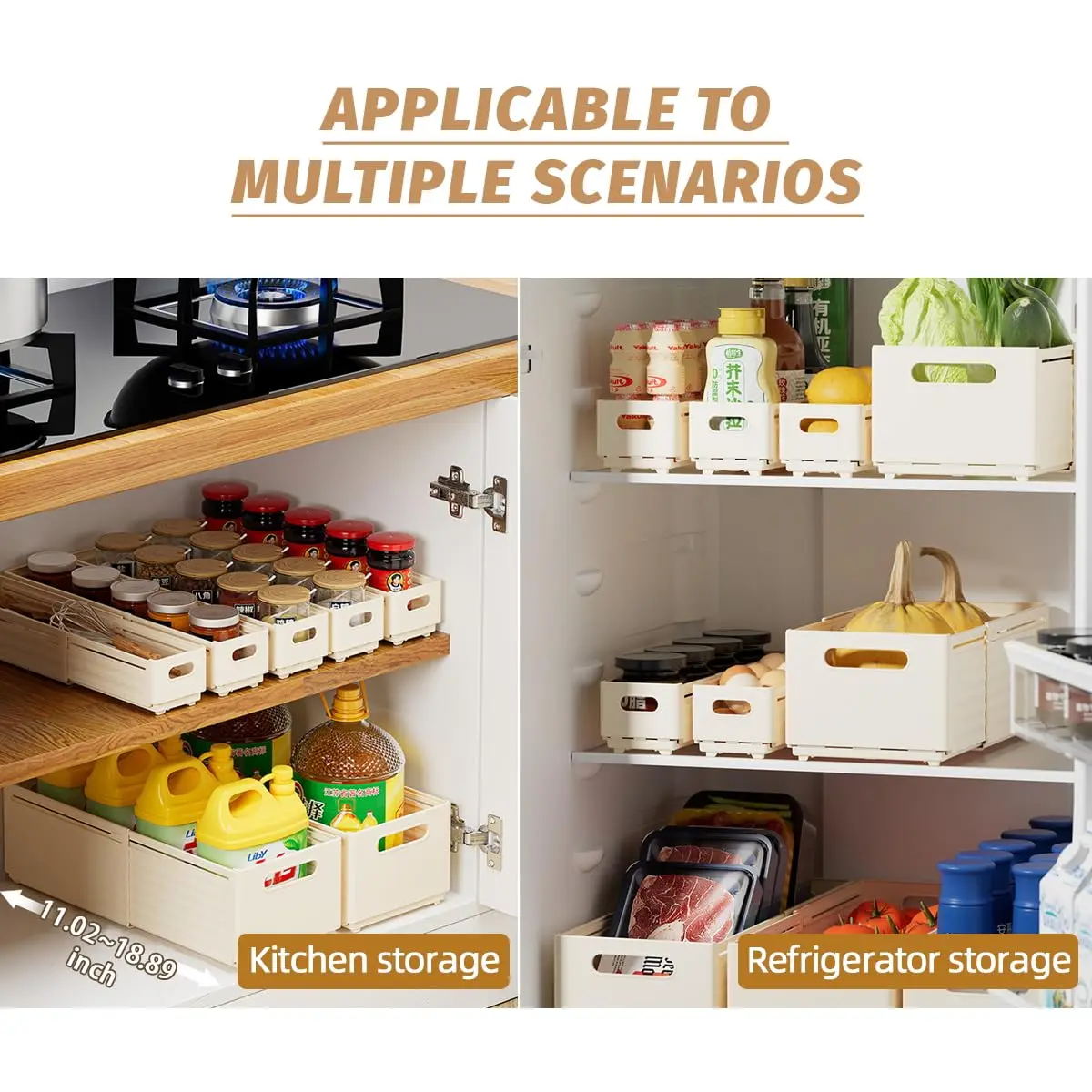 1/2 قطعة صندوق تخزين ملابس قابل للتوسيع حاوية تخزين بلاستيكية قابلة للسحب للمطبخ وغرفة النوم والحمام والمكتب