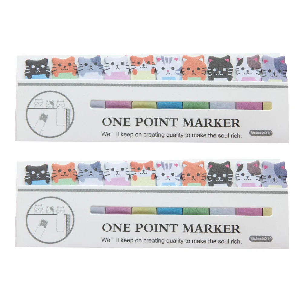 2 Set Sticky Bookmark Cartoon Stickers Paper Notes Memorandum Time Post Notepads