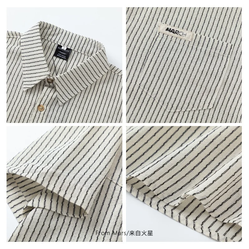 W2EJOURNEY Kemeja Bergaris Musim Panas Pria Ukuran AS UE Kualitas Terbaik Kemeja Kasual Luar Ruangan Antik Lengan Pendek Berkancing dengan Saku