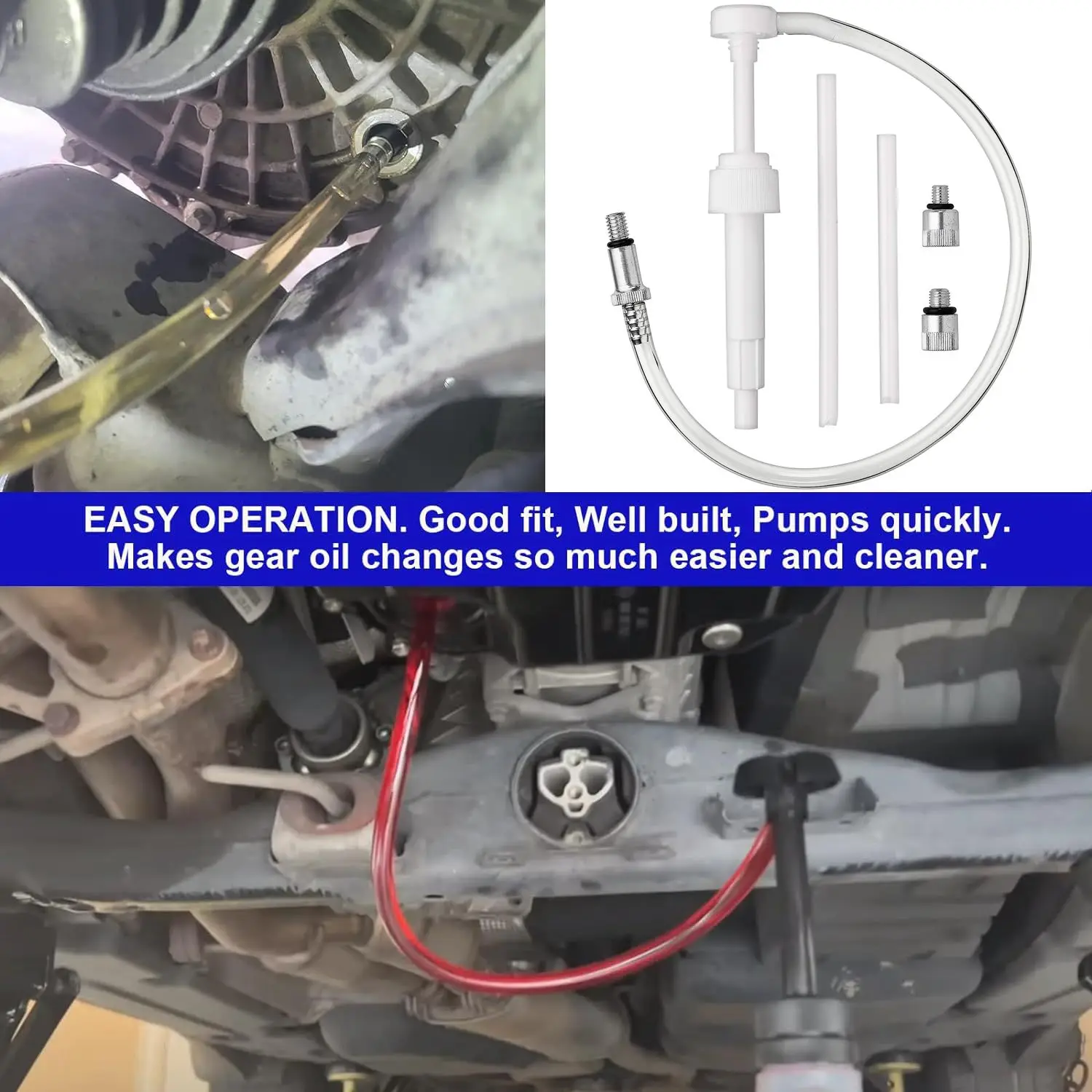 Lower Unit Gear Oil Pump for Standard Quart Bottles Includes 3/8 Inch Swivel 8mm 10mm Adapters Fit Most Boat Outboard Motors