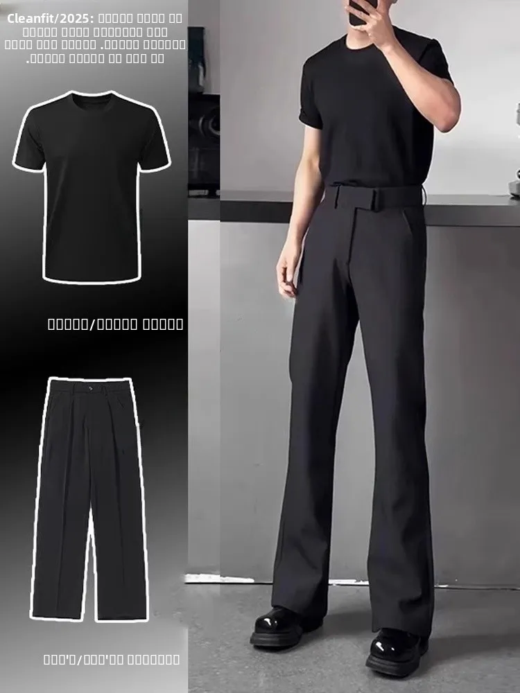 

Мужской модный черный драпированный костюмный комплект: брюки прямого кроя премиум-класса для молодежи, повседневные летние, прохладные и стильные