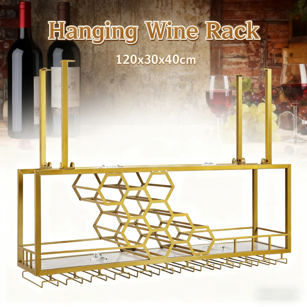 

Gold Iron Wall Mount Organizer Wine Glass Rack Hanging Wine Cup Holder Bar Goblet Stemware Storage Racks Shelf Hanger