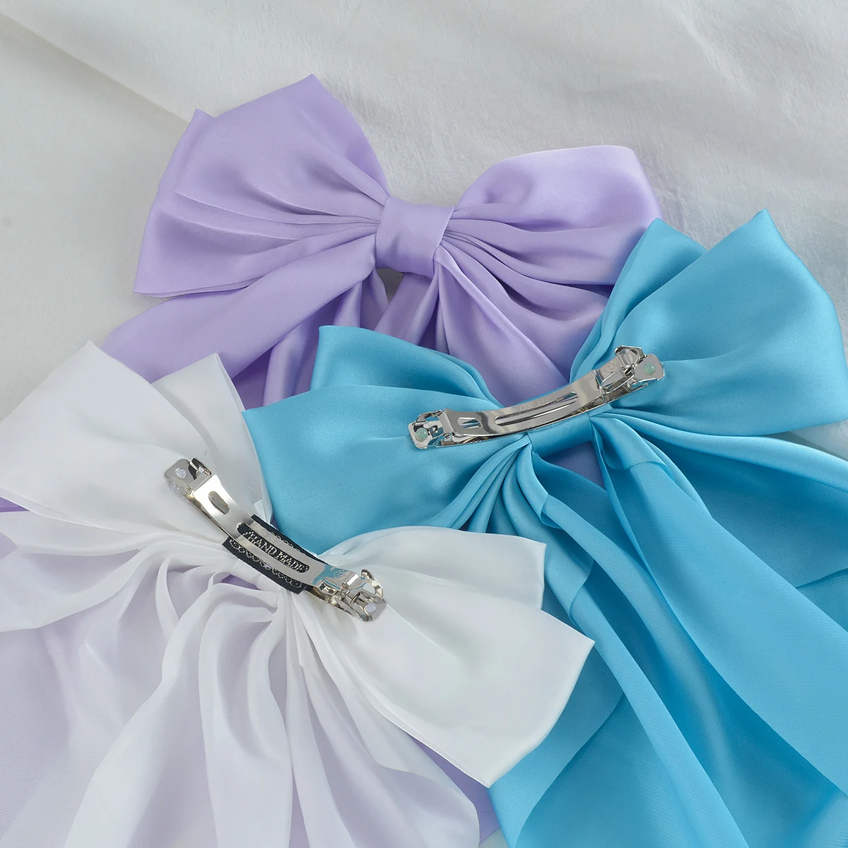 3PCS Ribbon Bow Hair Clips Women Fashion Simple Solid Satin Spring Clip Hairpin Retro Headband with Clips Girls Hair Accessories