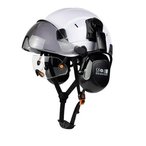Casco de seguridad CE con gafas integradas, orejeras, casco duro con visera ventilada, cascos industriales, protección para la cabeza de trabajo de construcción