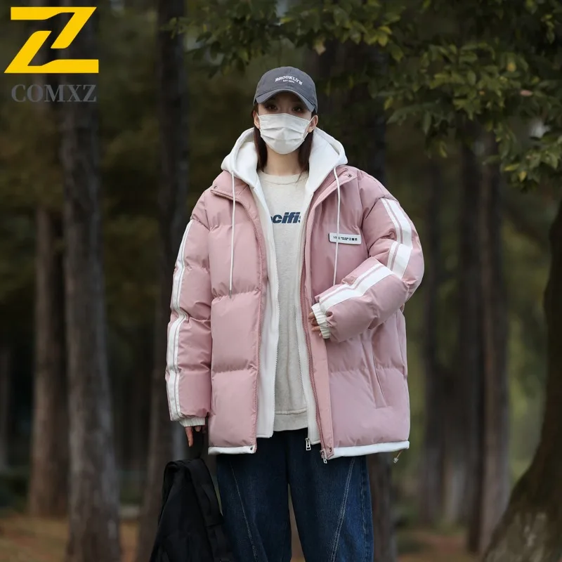 COMXZ 2025 New High Quality Fleece Lined Thick Hooded Cotton Jacket Two Piece Style Winter Coat for Men lightweight windbreaker