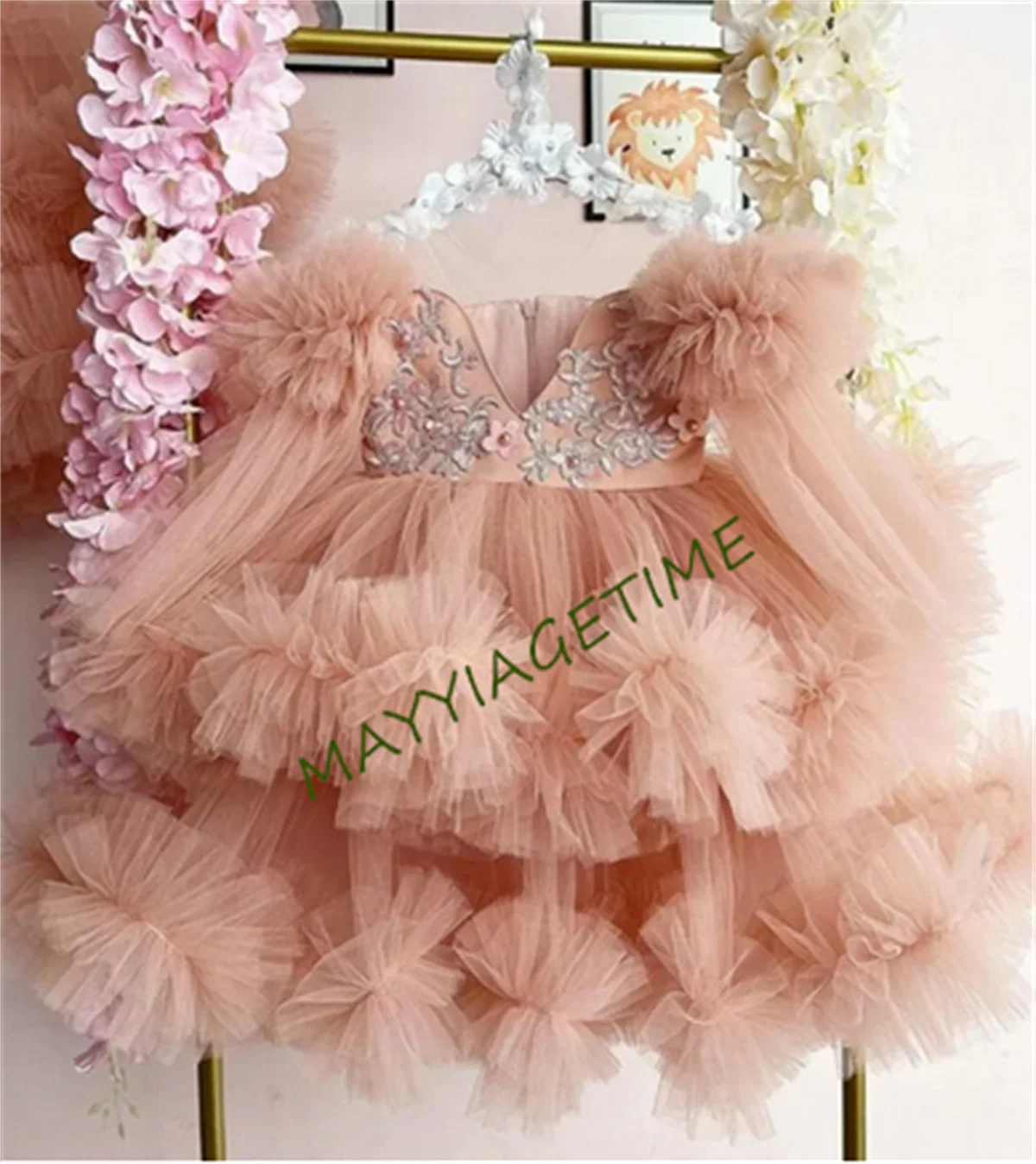 Robe de princesse en tulle à manches longues pour filles, robe de soirée formelle pour enfants, robe d'anniversaire pour enfants, 12 mois à 14 ans