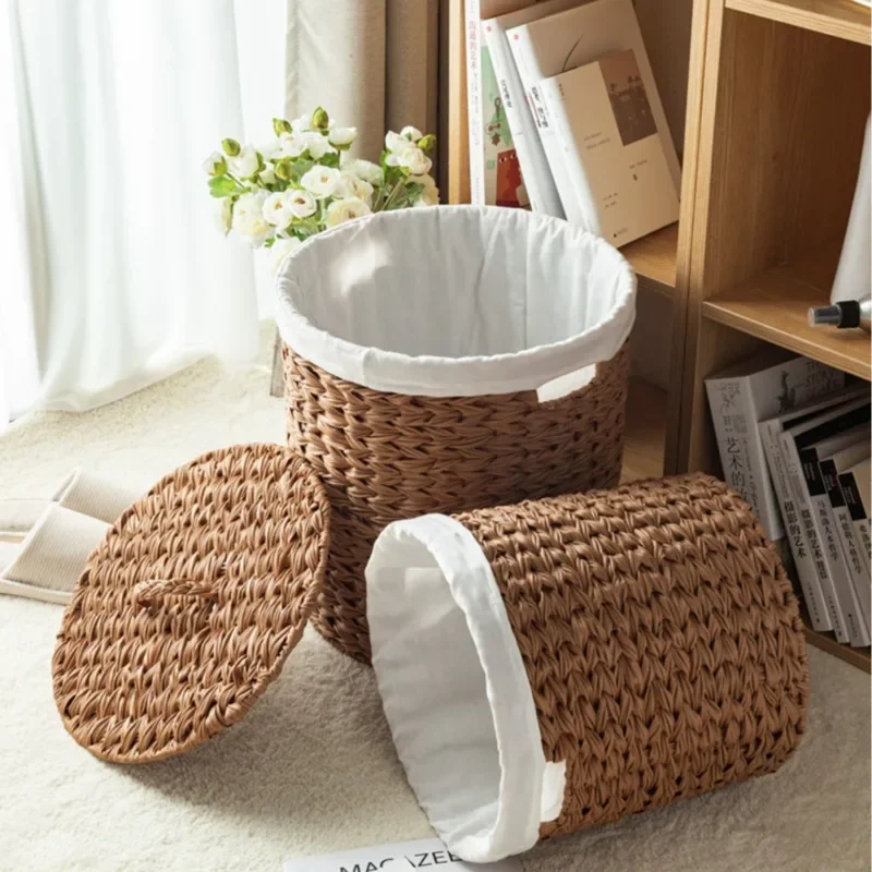 Large Rattan Woven Laundry Baskets European Dust Cover Clothing Storage MultiFunction Children\'s Toy Organizer