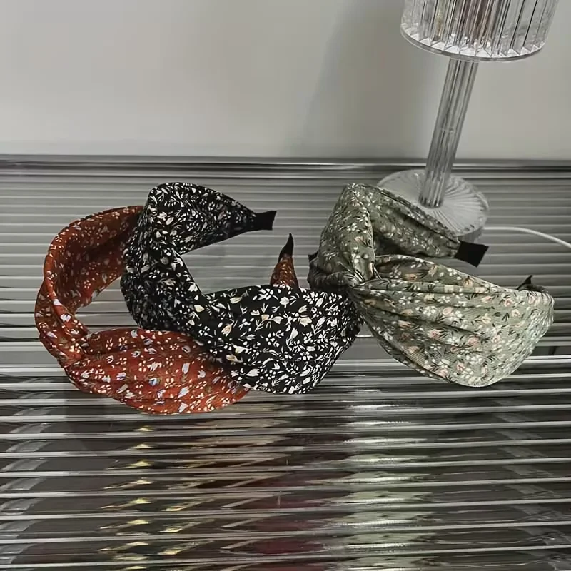 1pc vintage floral fabric hair band for women - an elegant wide knot hair accessory band, perfect for a party - view 3