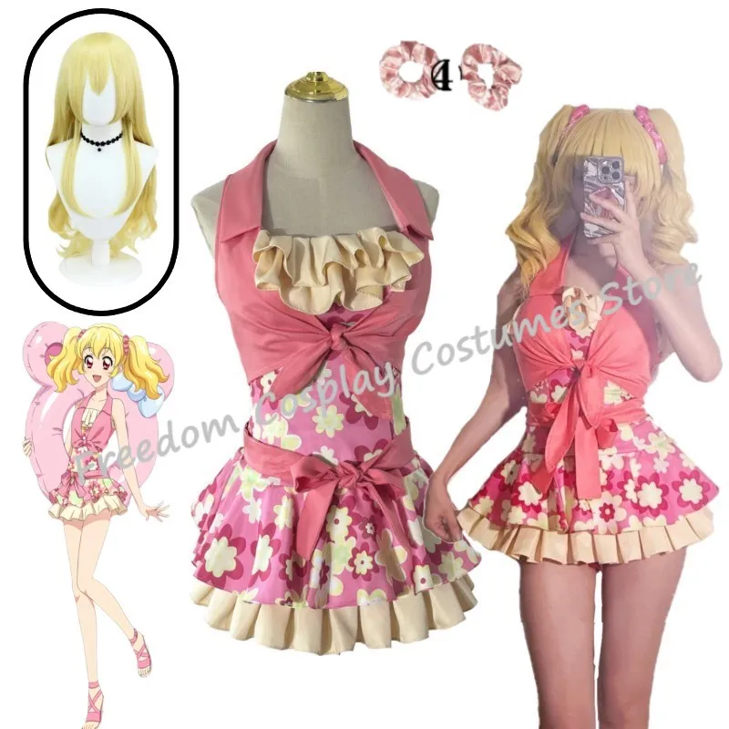 

Anime Hoshimiya Ichigo Aikatsu！Cospaly Costume wig Girl summer kawaii flower Beach sexy swimwear Dress for Women Halloween suit