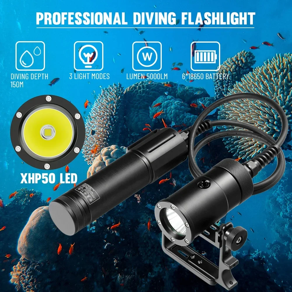 Asafee DT series DT05 XHP50 light diving lights 2000 lm underwater 150m  IPX8 diving 18650 battery powerful led flashlight