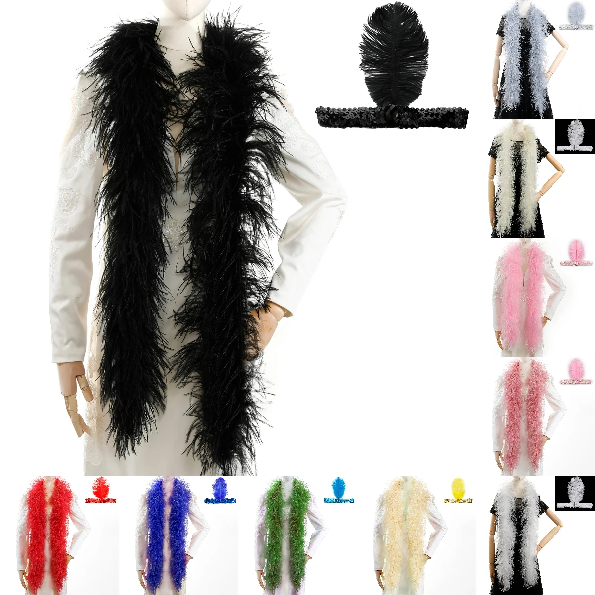 Wholesale 2Yards Fluffy Ostrich Feather Boa Skirt Costumes/Trim for Halloween Party,DIY Craft Sewing,Concert