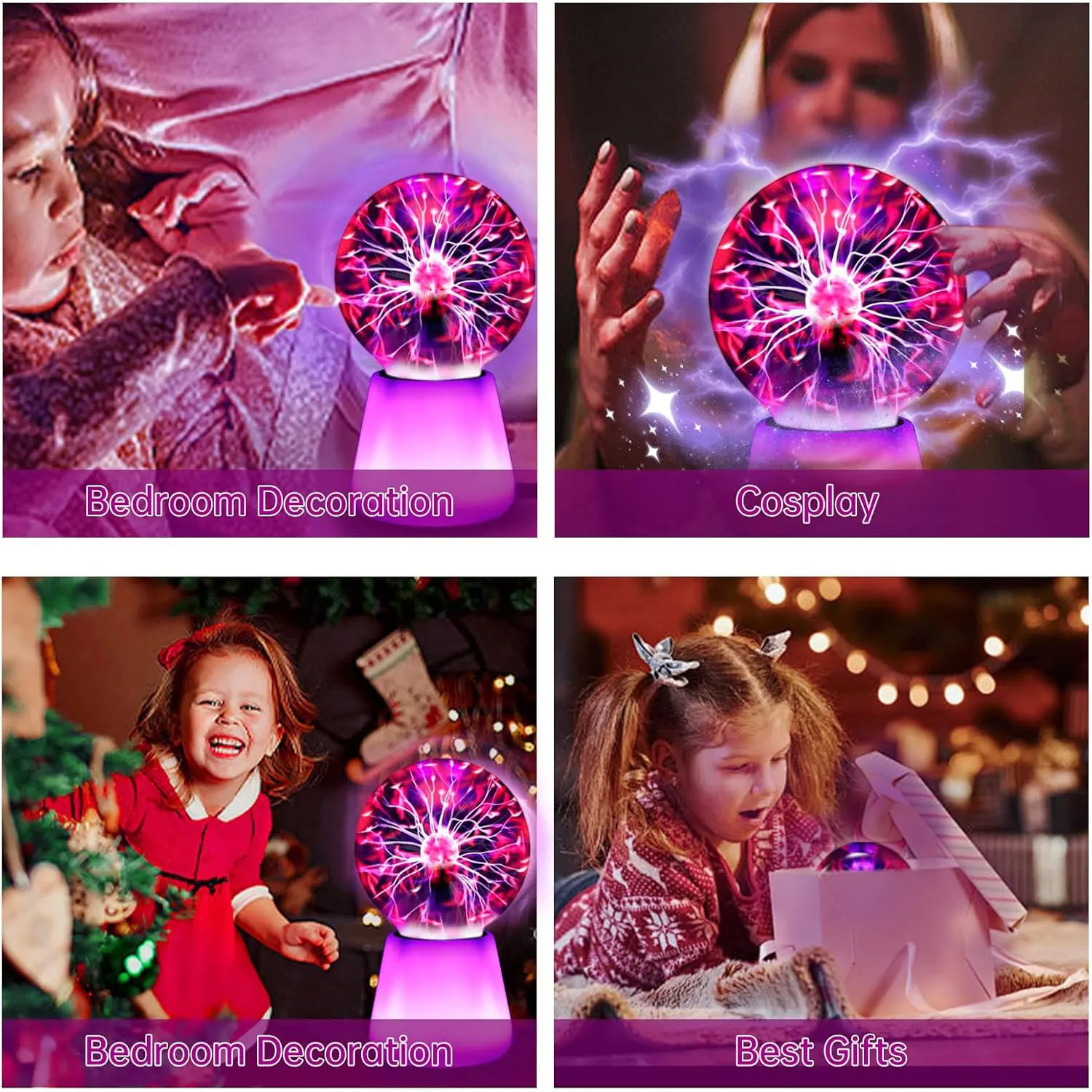 كرة بلازما مصباح اللمس التفاعلي البرق غلوب 3 بوصة متعة مصباح USB بالطاقة 7 أضواء تغيير لون المزاج الإضاءة الطرف الدعامة #6