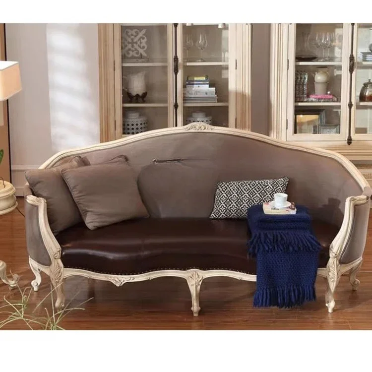 American solid wood single sofa French vintage distressed double sofa European living room  luxury combination