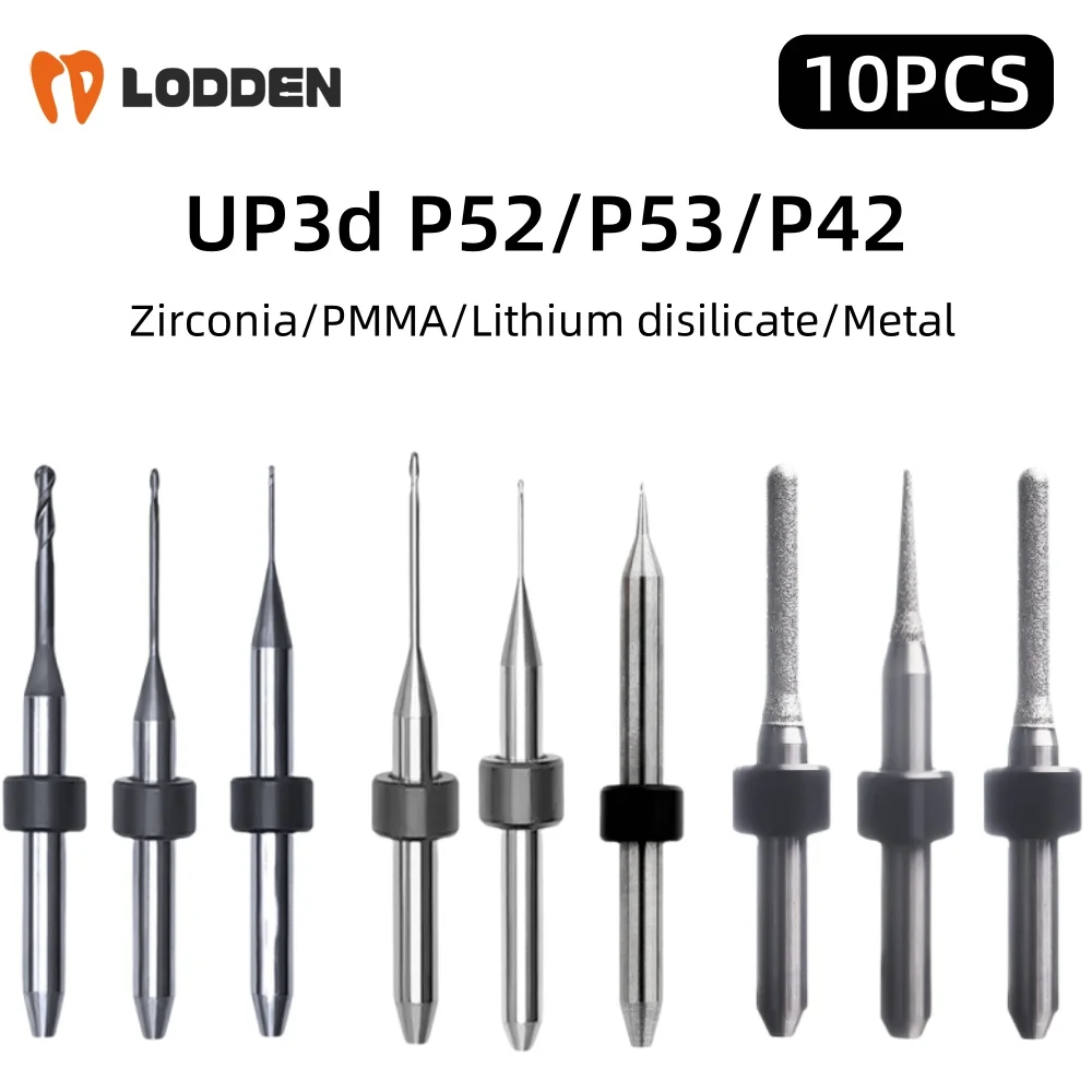 

10pcs Up3D P52/P53/P42 Dental Milling Cutters for Zirconia PMMA Lithium Disilicate D4 Shnak Drills