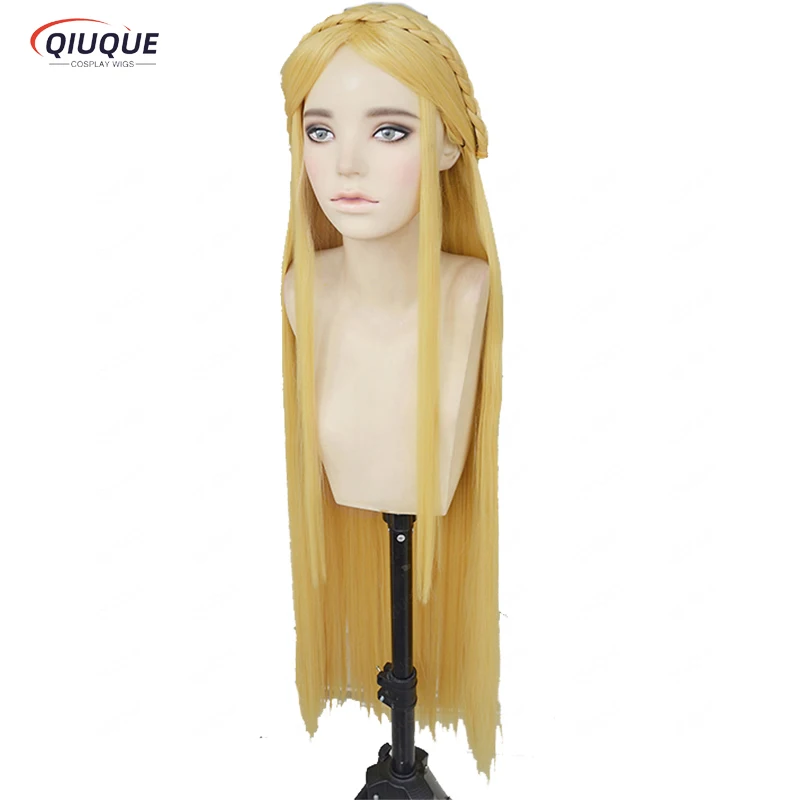 Zelda Elizabeth Smith Princess Zelda 100cm Long Golden Blonde Heat Resistant Cosplay Costume Wig + Track + Cap