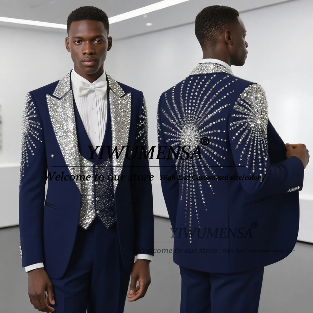 Twinkling Sequins Peaked Lapel Suit Men Customized Single Breasted Groom Prom Blazers 3 Pieces Wedding Tuxedos costume hommes