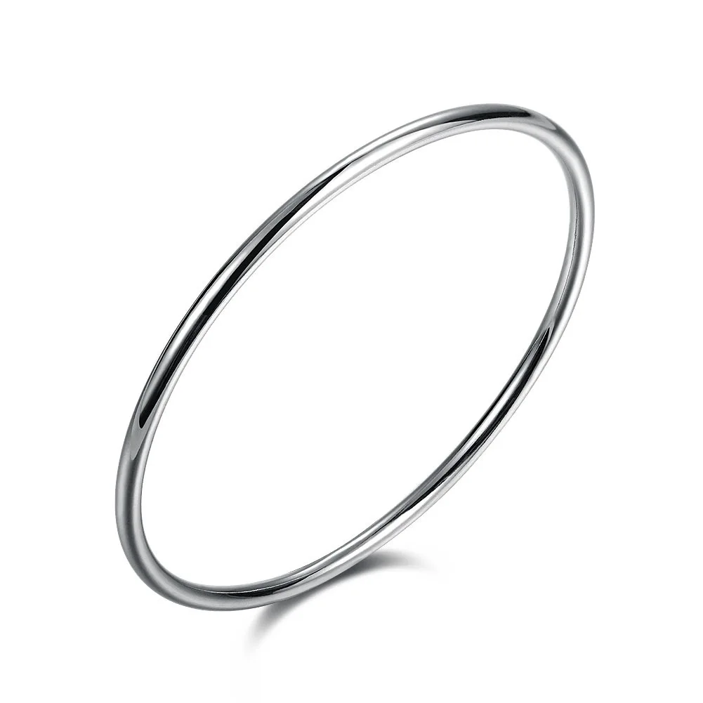 925 Sterling Silver Women's Bangle Simple Single Loop Design Diameter 6.5 Cm Silver Wedding Jewelry