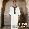 Ethnic Clothing Outfit Mens Plain Black Muslim Embroidered Robe Long Shirt Casual Youth Traditional Daily Fashion