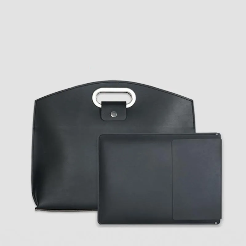 OUIO 2 In 1 PU Leather Laptop Tote Bag Set Metal Handle Briefcase 13-15.6 Inch Notebook Sleeve Business Handbag