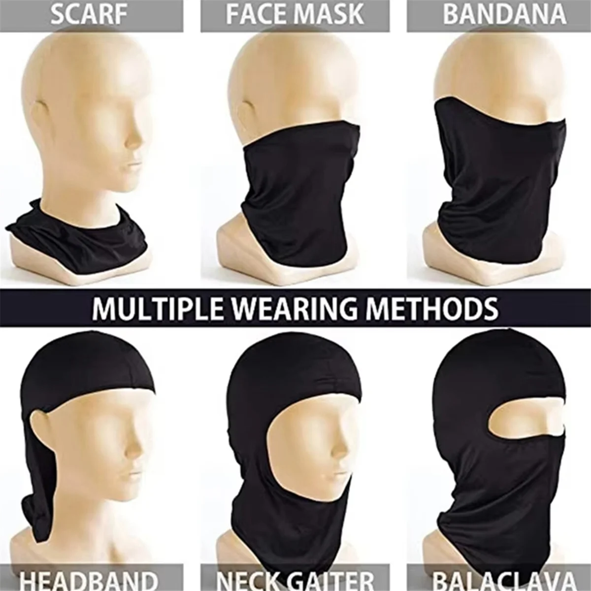 غطاء كامل للوجه مضاد للأشعة فوق البنفسجية وجيد التهوية للرقبة قناع كامل لركوب الدراجات أكثر دفئًا ومقاوم للرياح باللون الأسود