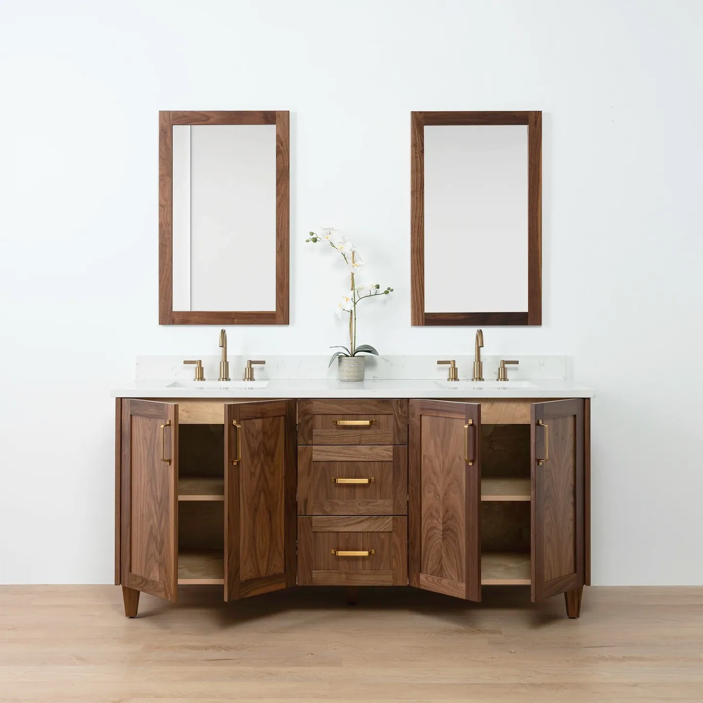 Mueble de baño con lavabo doble de 60 pulgadas, tocadores de baño de madera antiguos con tapa de piedra con lavabo y espejos personalizables