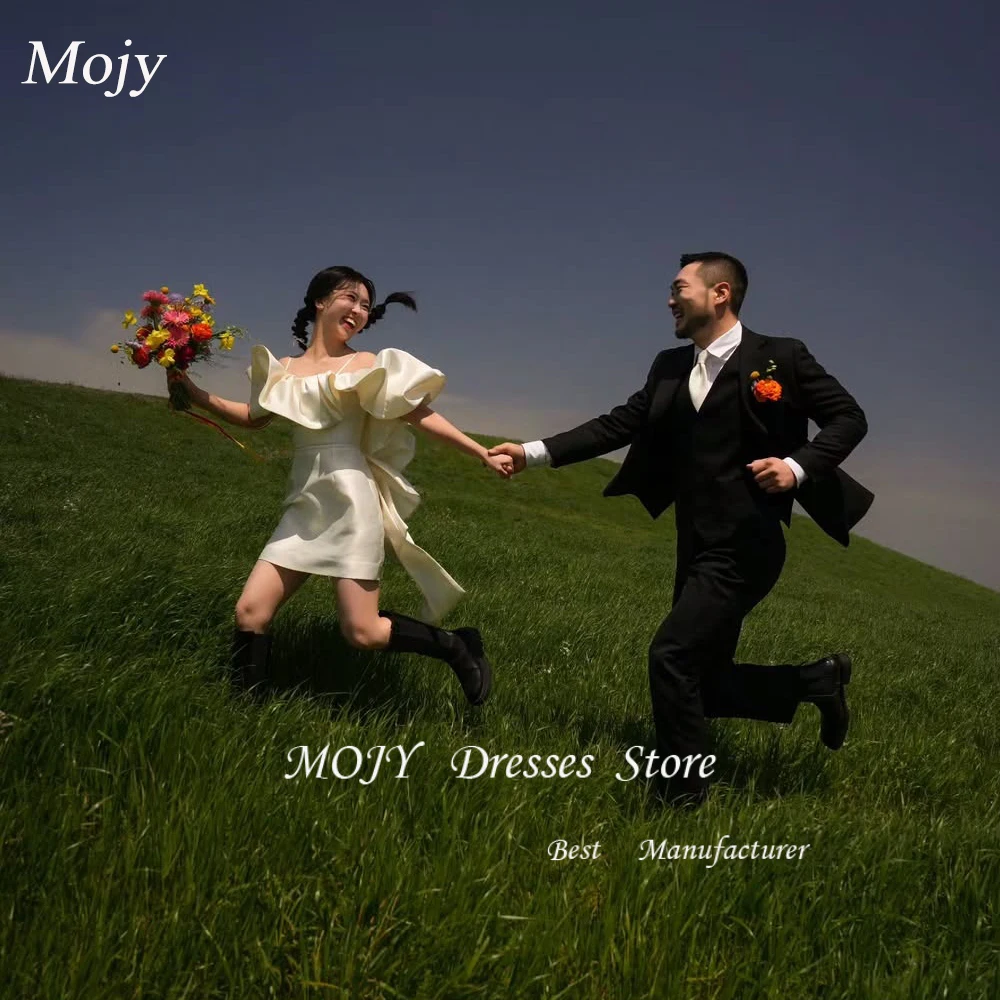 

Mojy Short Prom Party Dresses 2025 Off Shoulder Satin Cocktail Gowns Customized 웨딩드레스 Korea Wedding Dress Photo Shoot